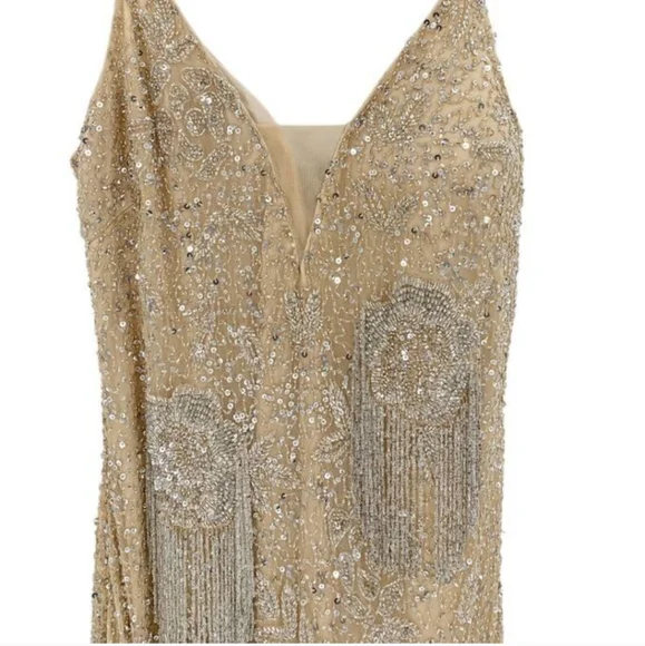 lara danika floral beaded sheath beaded dress with beaded fringe Lara 29892 Danika Floral Beaded Sheath Beaded Dress with Beaded Fringe Blush/Silver / 0 main image 1